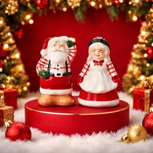 NEW MR & MRS SANTA CLAUS SALT and PEPPER Shaker Set Earthenware Ceramic Shakers